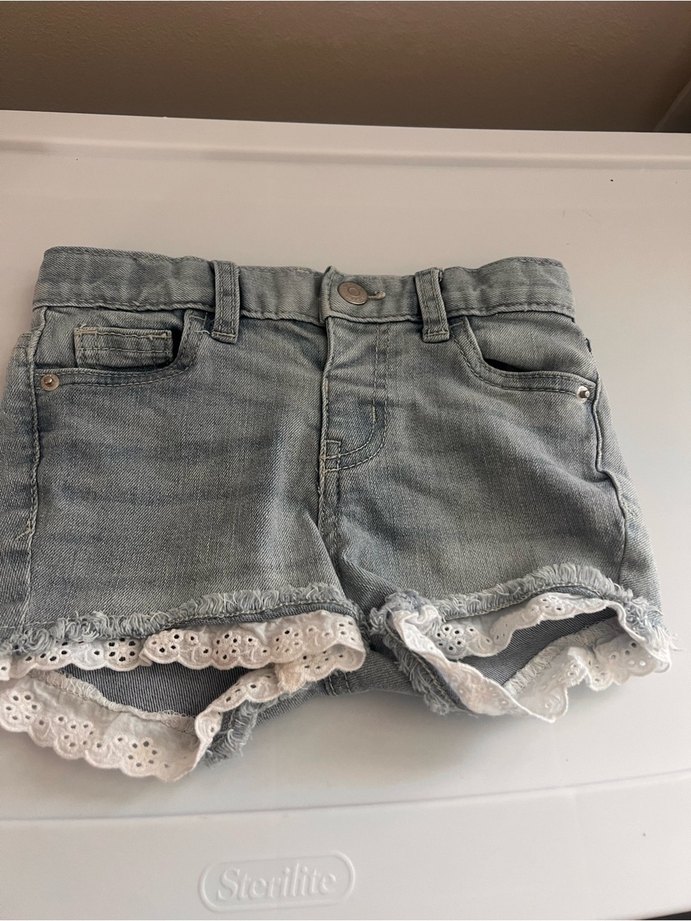Cat & Jack Light Blue Denim Shorts with White Lace Trim